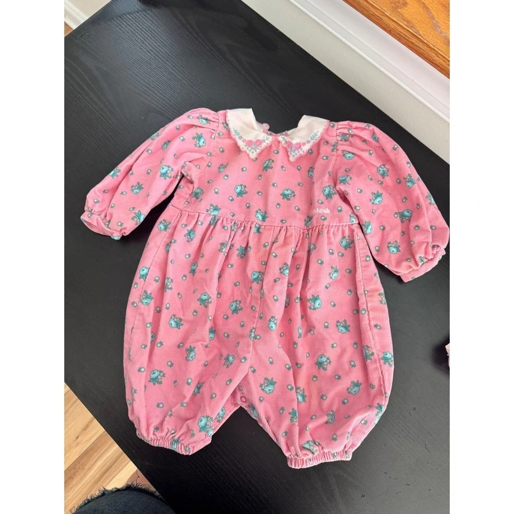 Vintage OshKosh Bgosh Pink CorduroyRomper 12 Months Made USA Peter Pan